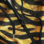 Men's Zip Up Hoodie Gold and Black Tiger Print Fabric