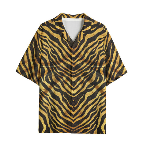Hawaiian Shirt Gold and Black Tiger Print Fabric
