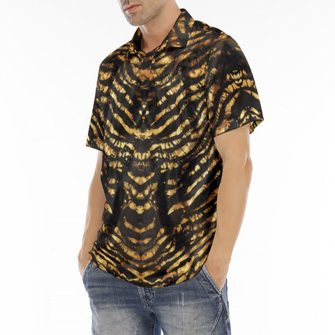 Men's Polo Shirt Shiny Gold and Black Stripes