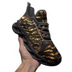 Sports Mesh Sneakers Shiny Gold and Black Stripes