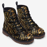 Leather Boots Shiny Gold and Black Stripes