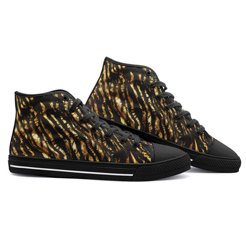 High-Top Canvas Shoes Shiny Gold and Black Stripes