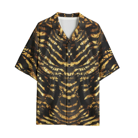 Hawaiian Shirt Shiny Gold and Black Stripes