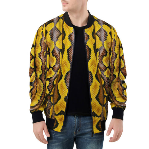 Bomber Jacket Yellow and Black Snake Skin Pattern