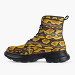 Casual Leather Chunky Boots Yellow and Black Snake Skin Pattern