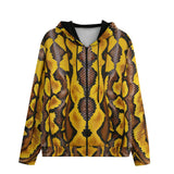 Men's Zip Up Hoodie Yellow and Black Snake Skin Pattern