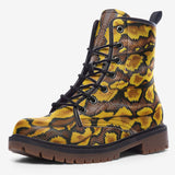 Leather Boots Yellow and Black Snake Skin Pattern