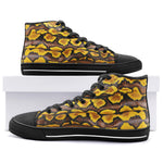 High-Top Canvas Shoes Yellow and Black Snake Skin Pattern