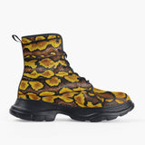 Casual Leather Chunky Boots Yellow and Black Snake Skin Pattern