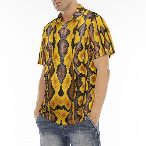 Men's Polo Shirt Yellow and Black Snake Skin Pattern