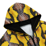 Men's Zip Up Hoodie Yellow and Black Snake Skin Pattern