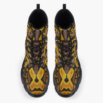 Casual Leather Chunky Boots Yellow and Black Snake Skin Pattern