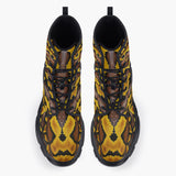 Casual Leather Chunky Boots Yellow and Black Snake Skin Pattern