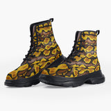 Casual Leather Chunky Boots Yellow and Black Snake Skin Pattern