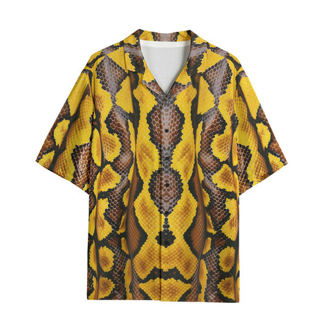 Hawaiian Shirt Yellow and Black Snake Skin Pattern