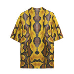 Hawaiian Shirt Yellow and Black Snake Skin Pattern