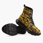 Casual Leather Chunky Boots Yellow and Black Snake Skin Pattern