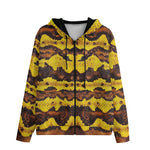 Men's Zip Up Hoodie Yellow and Brown Snake Skin Print