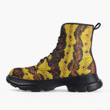 Casual Leather Chunky Boots Yellow and Brown Snake Skin Print