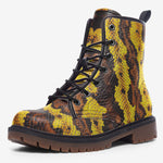 Leather Boots Yellow and Brown Snake Skin Print