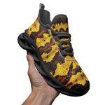 Sports Mesh Sneakers Yellow and Brown Snake Skin Print