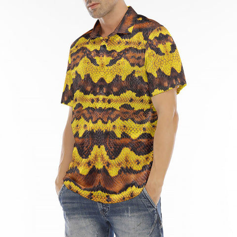 Men's Polo Shirt Yellow and Brown Snake Skin Print