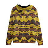 Men's Zip Up Hoodie Yellow and Brown Snake Skin Print