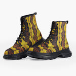 Casual Leather Chunky Boots Yellow and Brown Snake Skin Print