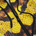 Men's Zip Up Hoodie Yellow and Brown Snake Skin Print