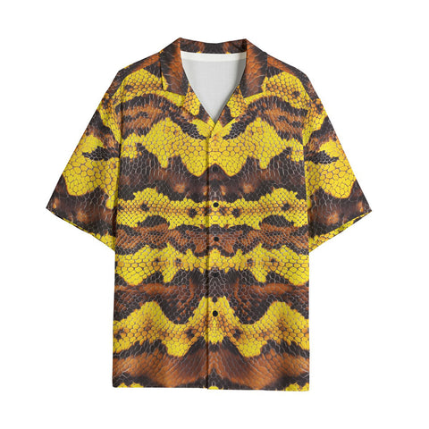 Hawaiian Shirt Yellow and Brown Snake Skin Print