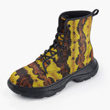 Casual Leather Chunky Boots Yellow and Brown Snake Skin Print