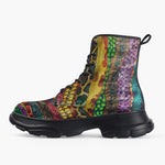 Casual Leather Chunky Boots Colorful Snake Skin Patterns