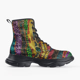 Casual Leather Chunky Boots Colorful Snake Skin Patterns