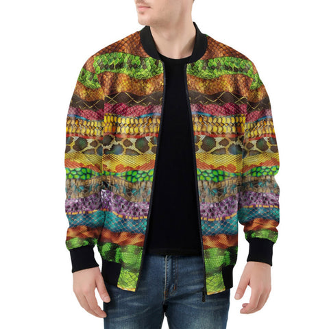 Bomber Jacket Colorful Snake Skin Patterns