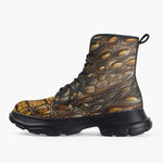 Casual Leather Chunky Boots Alligator Texture