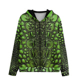 Men's Zip Up Hoodie Green Crocodile Skin Print