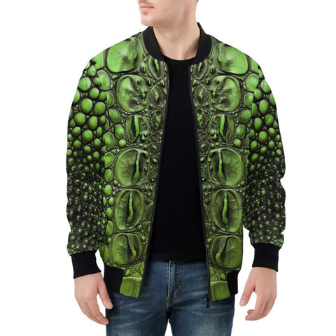 Bomber Jacket Green Crocodile Skin Print