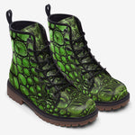 Leather Boots Green Crocodile Skin Print