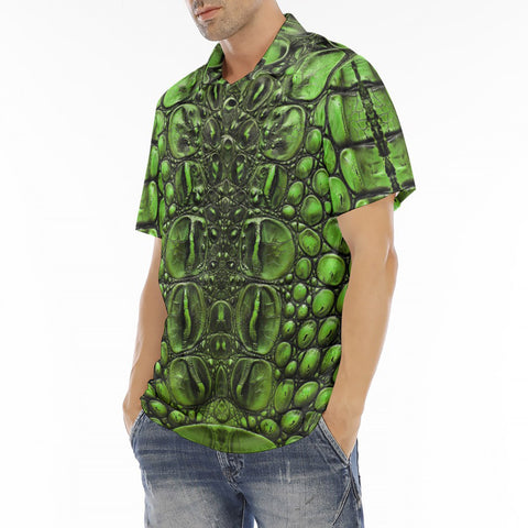 Men's Polo Shirt Green Crocodile Skin Print