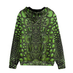 Men's Zip Up Hoodie Green Crocodile Skin Print