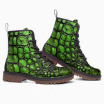 Leather Boots Green Crocodile Skin Print