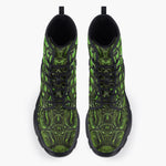 Casual Leather Chunky Boots Green Crocodile Skin Print