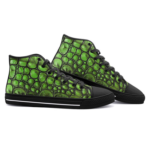 High-Top Canvas Shoes Green Crocodile Skin Print