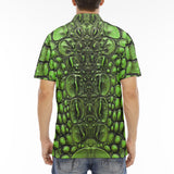 Men's Polo Shirt Green Crocodile Skin Print