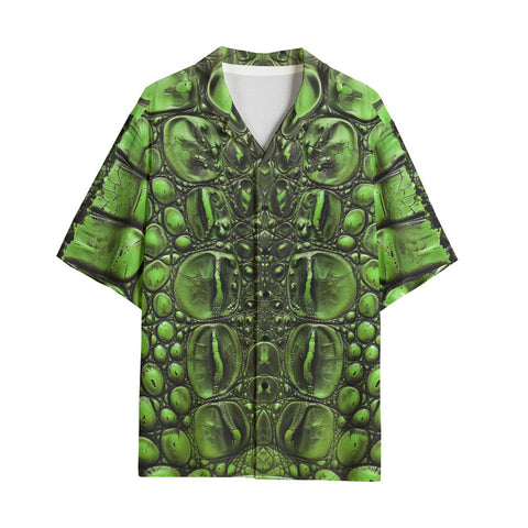 Hawaiian Shirt Green Crocodile Skin Print