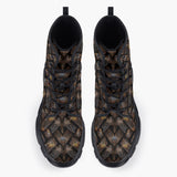 Casual Leather Chunky Boots Bronze Woven Rope