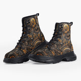 Casual Leather Chunky Boots Mechanical Gears and Cogs