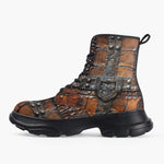 Casual Leather Chunky Boots Leather with Metal Decoration Art