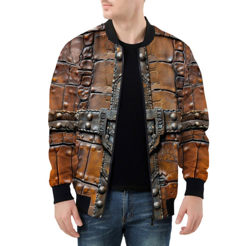 Bomber Jacket Leather with Metal Decoration Art