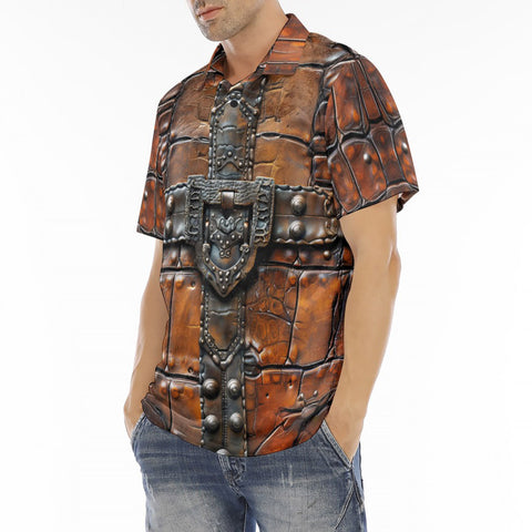 Men's Polo Shirt Leather with Metal Decoration Art